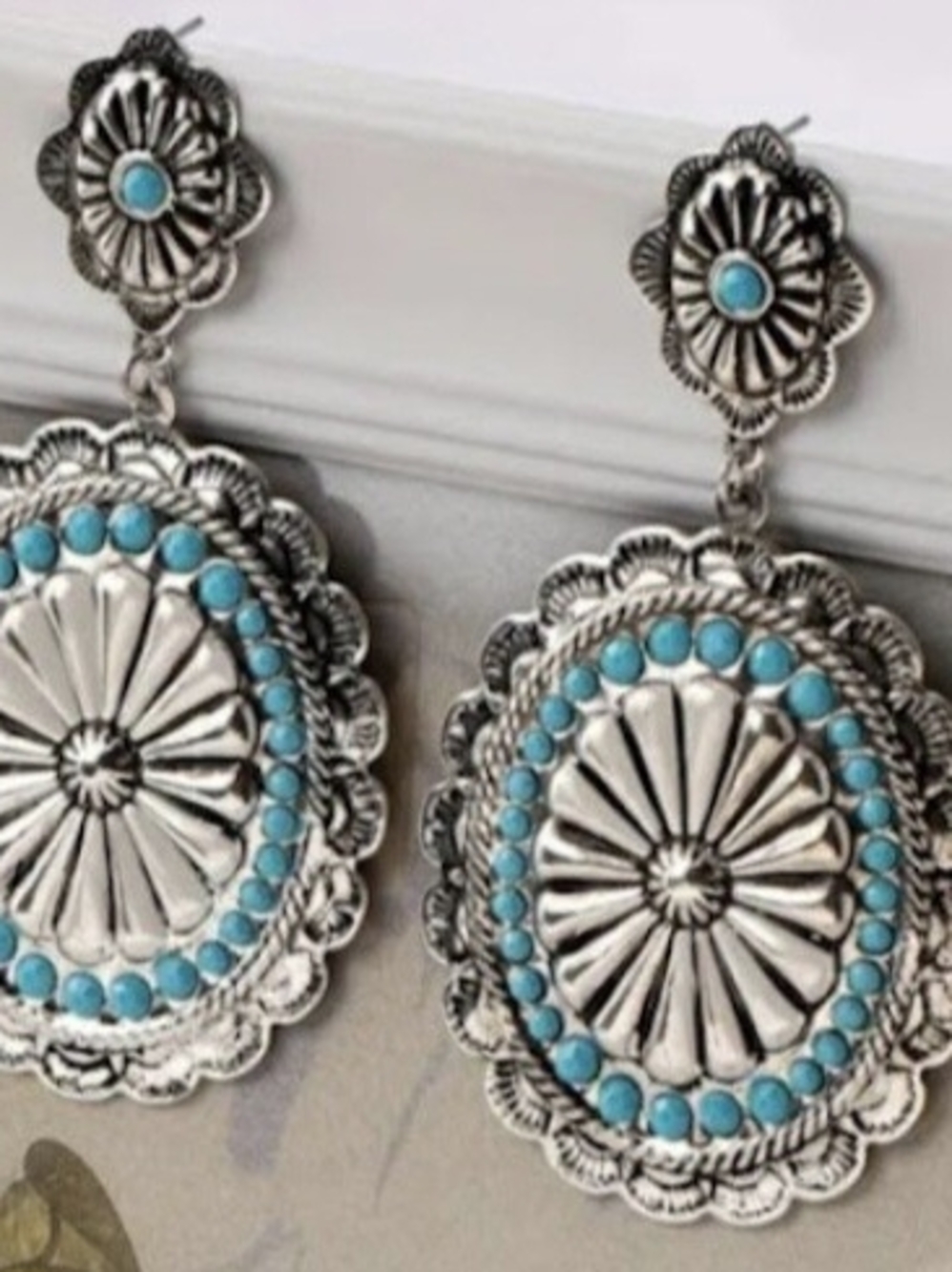 Wrangler Silver-Tone Floral Concho Earrings with Turquoise Accents